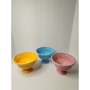 Set Of 3 Ice Cream Dessert Bowls Large. Pink Yellow & Blue